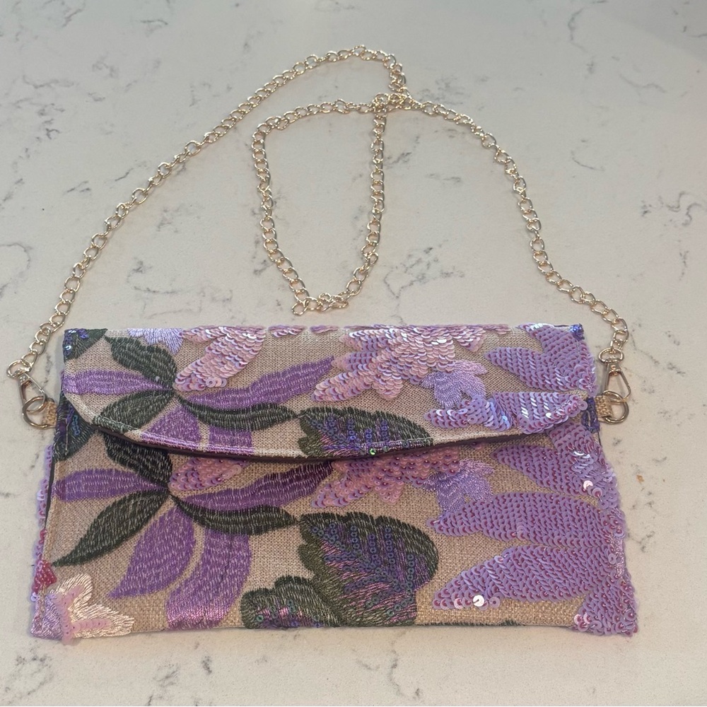New Purple Floral Sequin Fashion Clutch